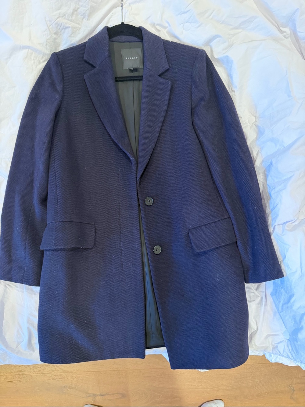 Theory Women’s Navy Micro Houndstooth Wool Coat